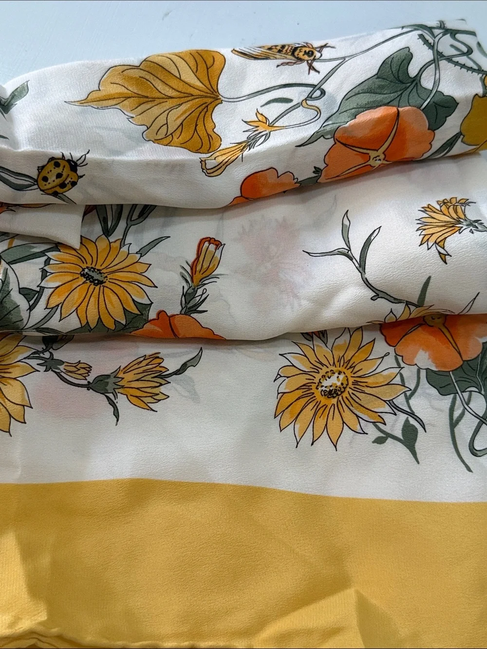 Pier Francoise Vintage Yellow Floral Silk Scarf 33” by 34”